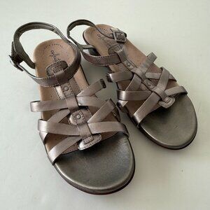 Collection Clarks Womens Loomis Katey Pewter Metallic Strappy Sandals 8.5